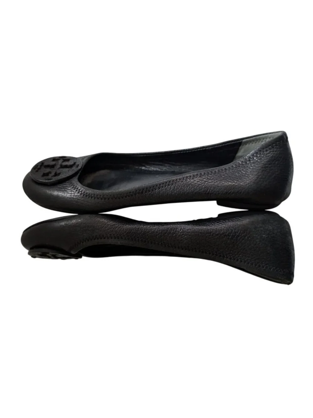 Tory Burch Minnie Travel Ballet Flats Womens 6.5 Black Leather Slip On Shoes